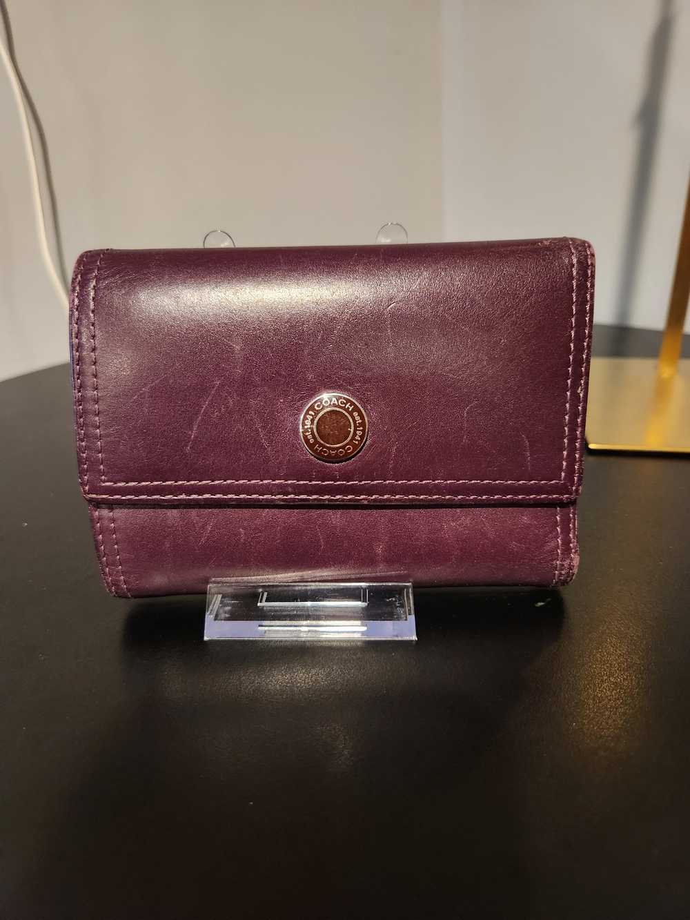 Coach Women's Leather Trifold Wallet - Plum